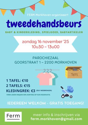 tweedehandsbeurs voor baby- en kinderkleding, speelgoed en babyartikelen © Ferm Morkhoven