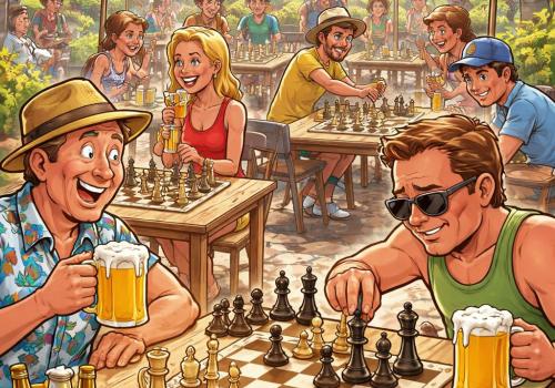 Lange Hete Zomertornooi (Schaken) © 2025 – Illustratie gegenereerd met AI (ChatGPT / OpenAI)