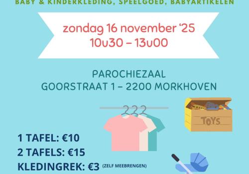 tweedehandsbeurs voor baby- en kinderkleding, speelgoed en babyartikelen © Ferm Morkhoven